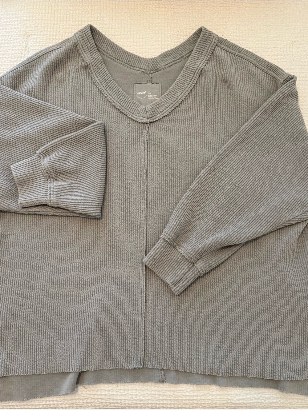 aerie Women's V-Neck Waffle Knit Sweater - Gray